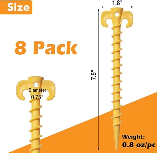 Miniatura 2 de SUNEZLGO Paquete de 8 estacas para tienda de campaña, estacas para inflables, diseño en espiral resistente de 7.5 pulgadas, estacas de suelo para