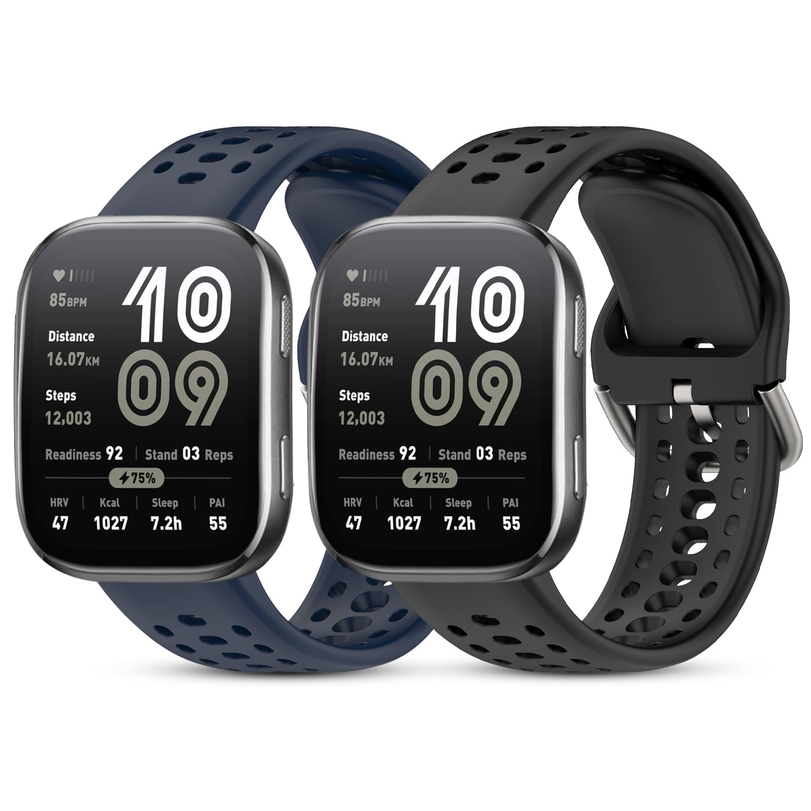 SenMore 2 Piezas 22mm Silicona Correa Compatible con Amazfit Bip Max/Bip 6/Bip 5/Amazfit Cheetah/Amazfit Cheetah Pro/Amazfit Balance, Ajustable Pulseras de Repuesto para Amazfit Bip 6.(No host)