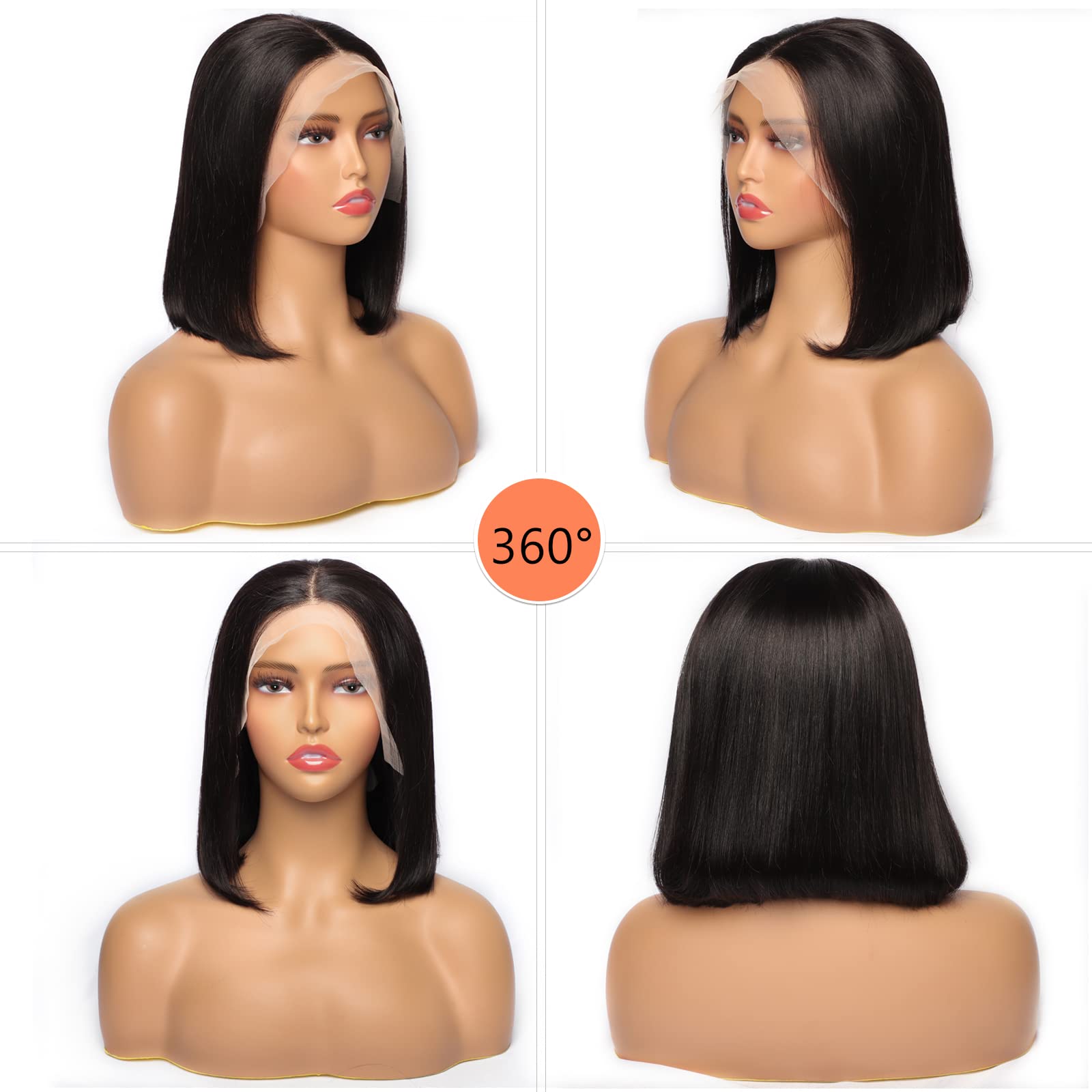Amazon.com : RLHAIR Bob Wig Human Hair 13x4 HD Lace Front  display picture 2