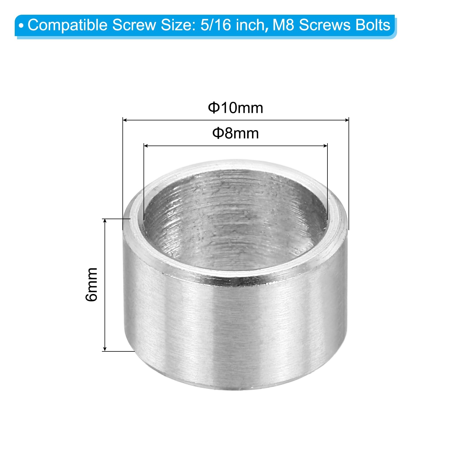 PATIKIL M8 Stainless Steel Spacers, 12Pcs Metal Spacer 8mm ID x 10mm OD x 6mm L Screw Standoff for 5/16" or M8 Screw - Image 2