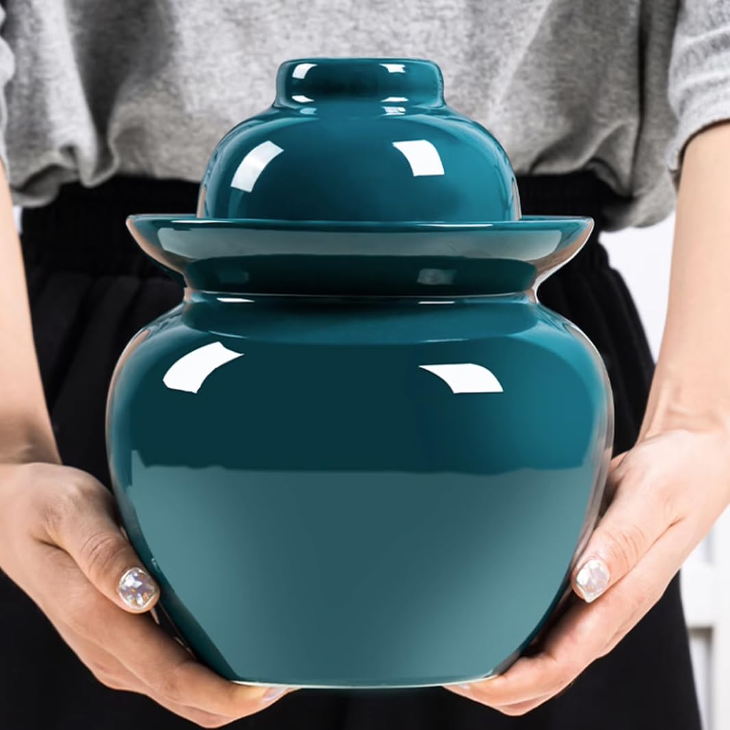 Grande barattolo in ceramica per sottaceti, barattolo di fermentazione colorato con coperchio ermetico con guarnizione ad acqua, serbatoio di fermentazione per decapaggio Kimchi crauti, fermentazione