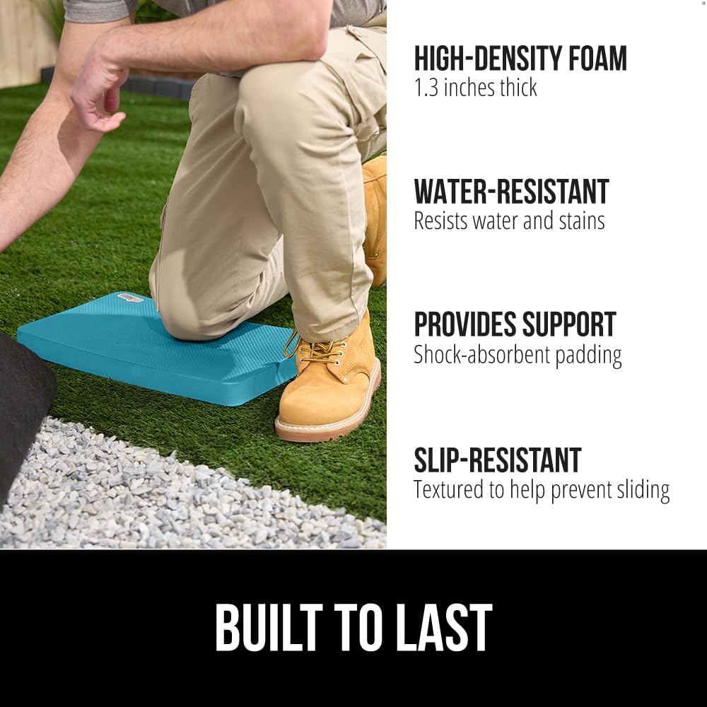 GORILLA GRIP® Extra Thick Patent Pending Supportive Foam Kneeling Pad, Large Cushion Knee Pads for Gardening, Baby Bath, Dirt and Water Resistant, Workout and Garden Supplies, 17.5x11, Turquoise