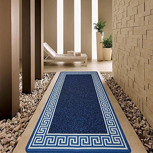 Door Mats Inside Non Slip Super Absorbent Heavy Duty Washable Bath Mat - Jute Back Floor Mats for Kitchen Office Chair Front Doormat Indoor | 40 X 60 cm - Greekey Green & Cream
