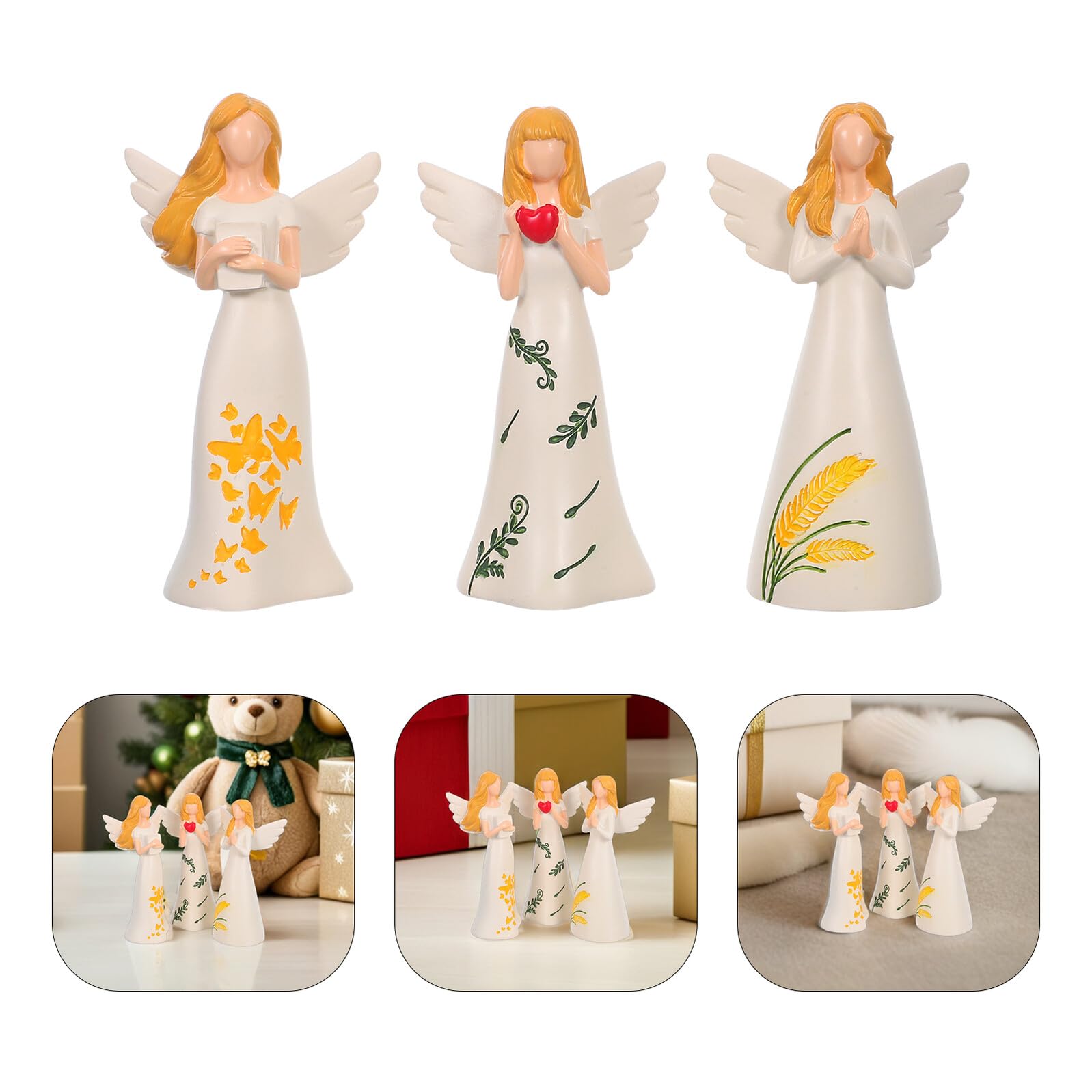 Mikikit 3 Piezas Estatuas de Ángel Guardian de Resina Beige para Decoración Navideña Figuras de Oración para Mesa y Repisa Ornamentos de Bendición Estilo Farmhouse Decoración Espiritual y