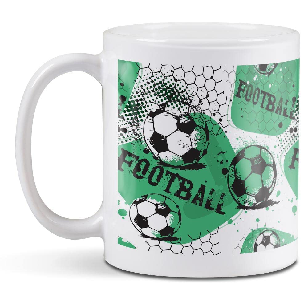 1 x 11oz (284ml) White Ceramic Mug Cup - Football ky Pattern Kids Boys Design for Coffee Tea Drinks Kitchen Birthday Office Fun #24610