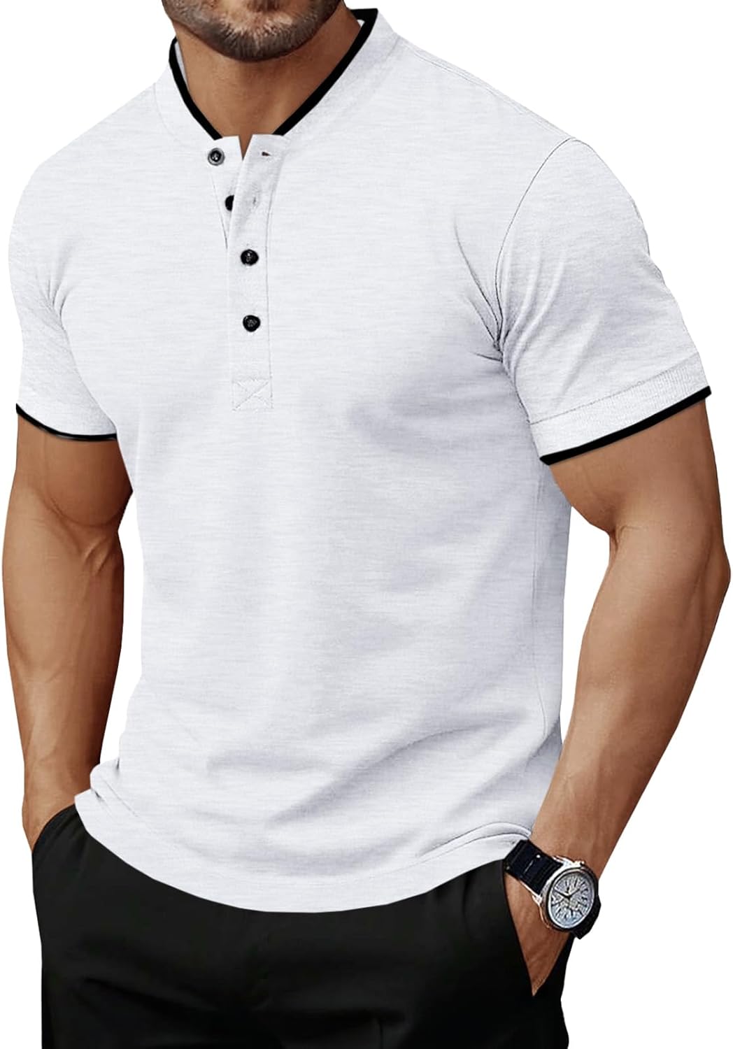 Runcati Mens Henley Shirts Short Sleeve Casual Polo Shirts Summer Business Workout Golf T- Shirts