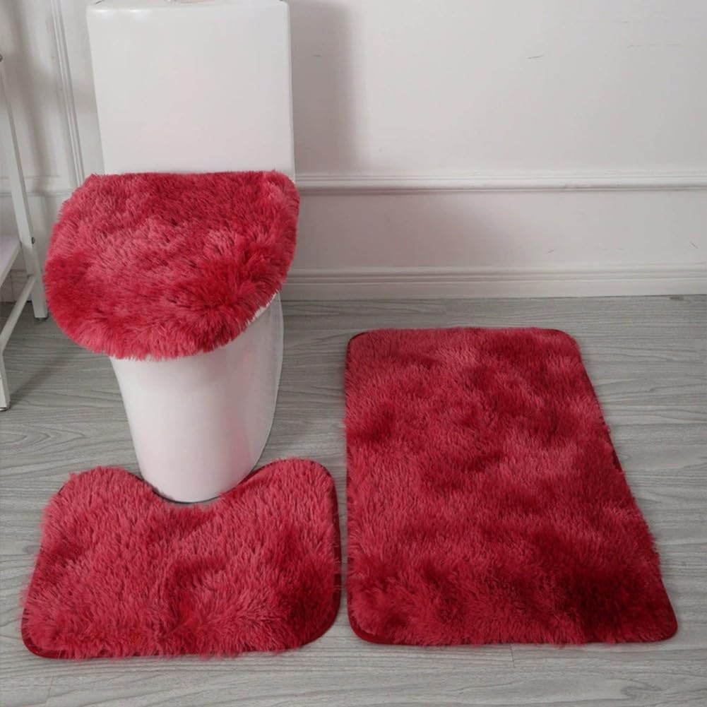RichVibe Juego de 3 alfombras de baño coloridas de microfibra suave con relleno grueso, respaldo de látex antideslizante, lavable a máquina, color gris