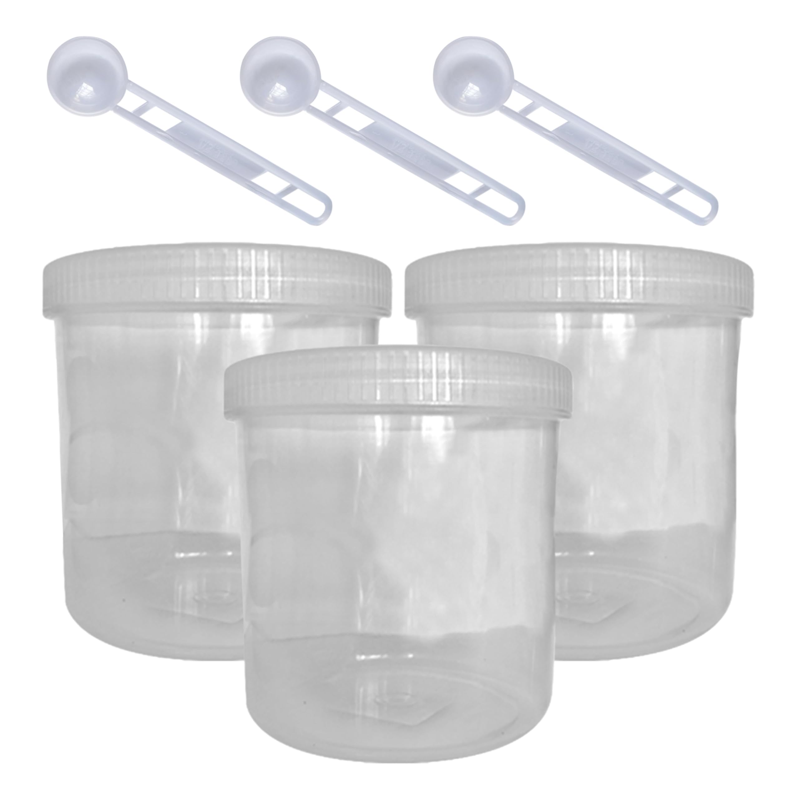 KANSY Plastic Storage Canisters Jars with Screw Lids, Kitchen Food Containers with Spoons, BPA Free Airtight Boxes for Dry Food, Beans, Pasta, Sweets, Cookies (1000ml, Pack of 3)