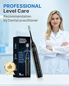 Operan Rechargeable Sonic Toothbrushes with 5 Modes 2-Min Smart Timer IPX7 Waterproof 40,000 VPM Motor with 8 Brush Heads & Travel Case Electric Toothbrush for Adults Travel Toothbrush (Black, 1Pack)