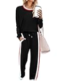 2 Piece Lounge Sets for Women Long Sleeve Tops Wide Leg Sweatpants Sweatsuits with Pockets