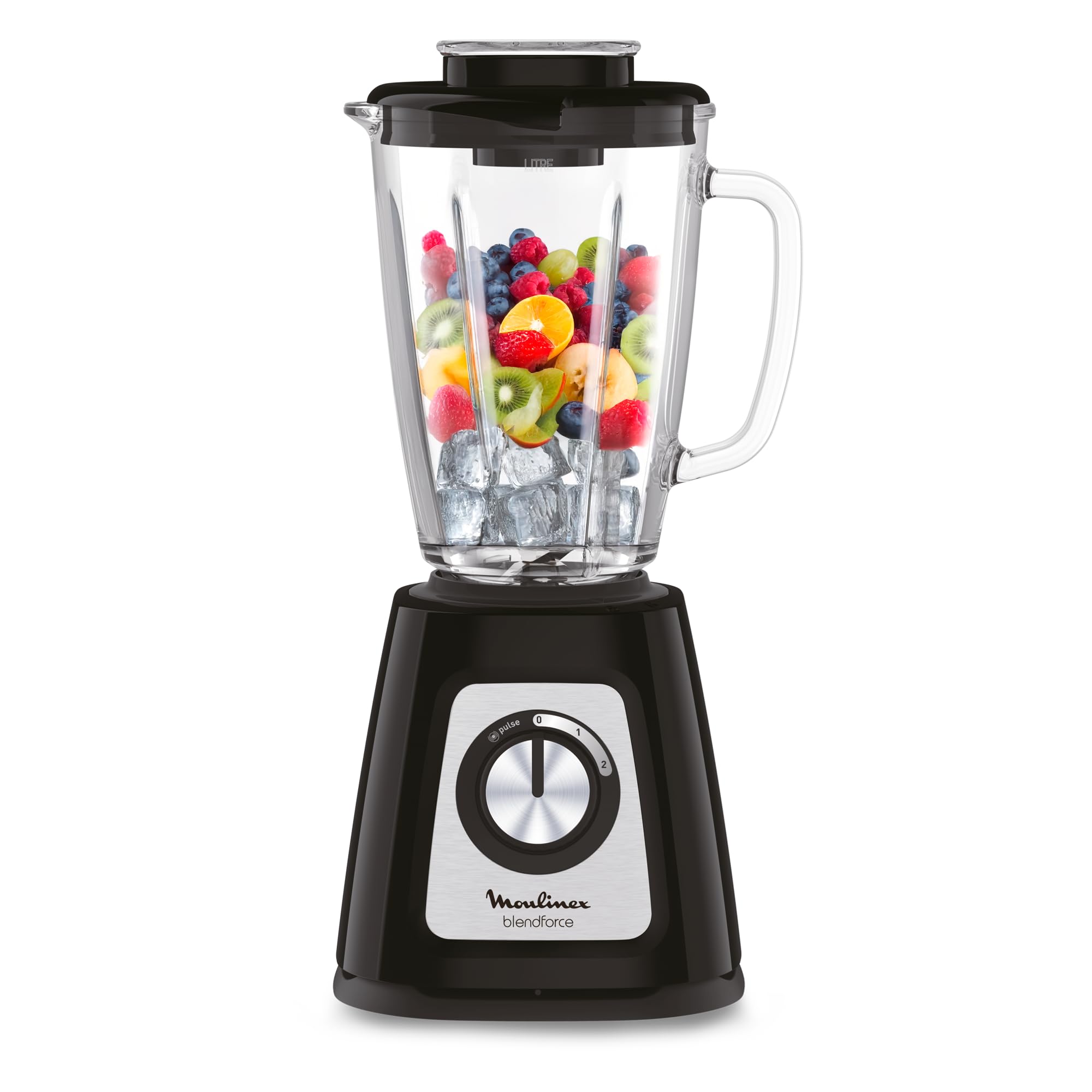 Moulinex Blender Blendforce, 800W, 2 Vitesses + Fonction Pulse, Capacité 1,​75 L, Nettoyage facile, Mixage jusqu'à 3min en continu, Noir, LM42051