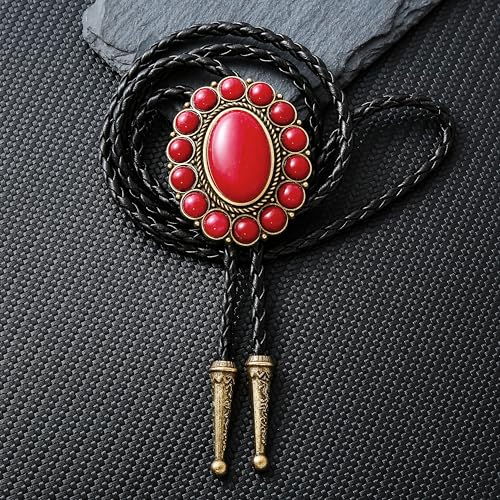 Image of GelConnie Bolo Tie for Men Women Western Cowboy Turquoise Leather Necktie | Natural Stone Bolo Tie Necklace for Women Rodeo Cowboy Leather Necktie Native American Western Cowgirl Ties Adjustable Cord
