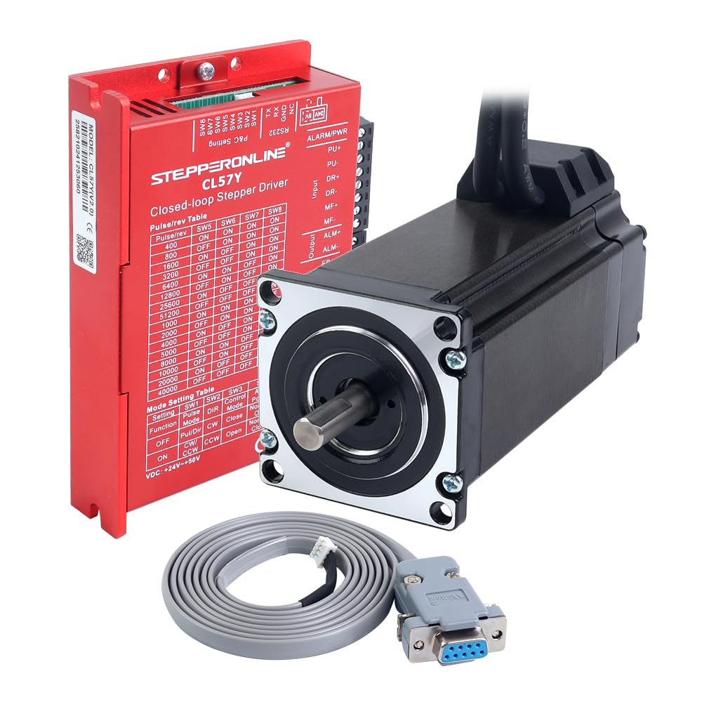STEPPERONLINE Motore passo-passo a ciclo chiuso 1 asse CNC KIT 3.0 Nm/424.92oz.in 5.0A NEMA 23 con cavi da 1,5 metri e driver passo-passo a ciclo chiuso 0-7.0A 24-50VDC CL57Y-V20