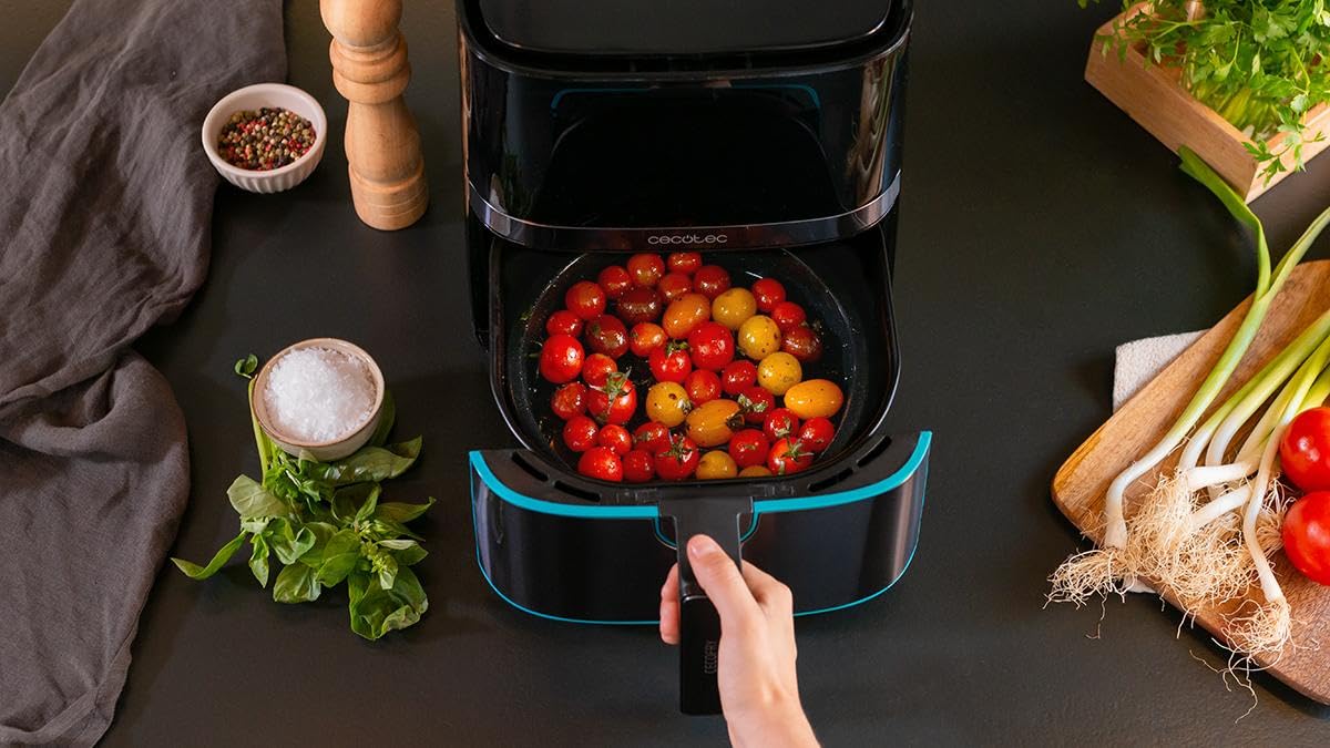 Cecotec Heißluftfritteuse 5,5 L Cecofry Full InoxBlack Pro 5500. 1700 W, Fritteuse ohne Öl, Diät und Digital, Touchpad, Edelstahl-Finish, PerfectCook-Technologie, Thermostat, 8 Modi