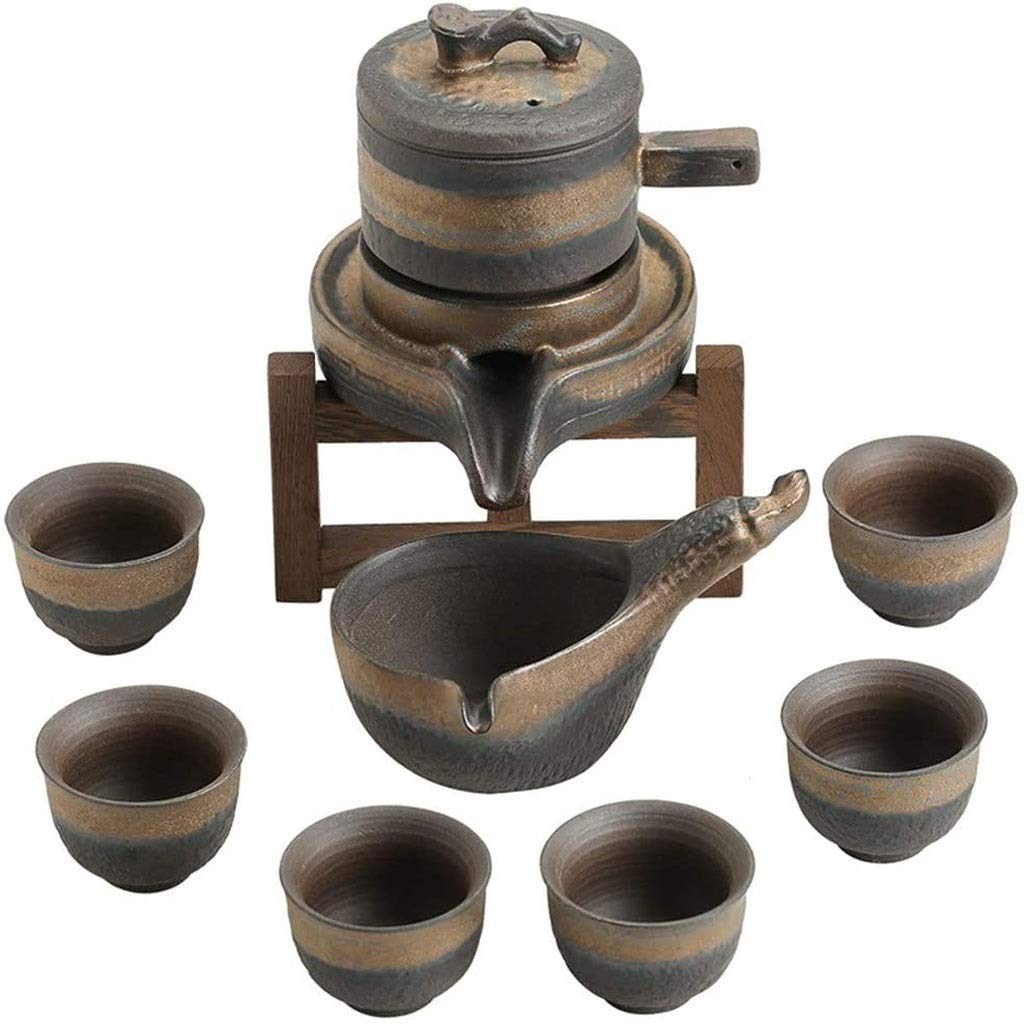 HUIXINLIANG Chinese Gongfu Tea Gift Set Service Automatic Handmade Stone-Mill Design Porcelain Tea Pot 6 Cups Kung Fu Tea for Adults Men Women Tea Ceremony Party Home Office Decor