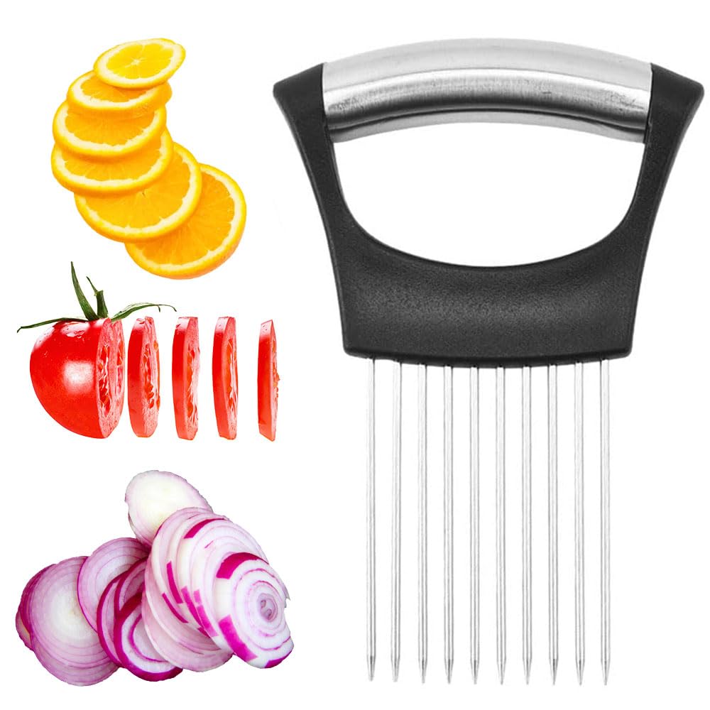 2025 New Onion Holder for Slicing, Stainless Steel Onion Slice Holder Lemon Slicer Vegetable Cutter, Kitchen Gadgets Chopper Slicing Assistant Tool