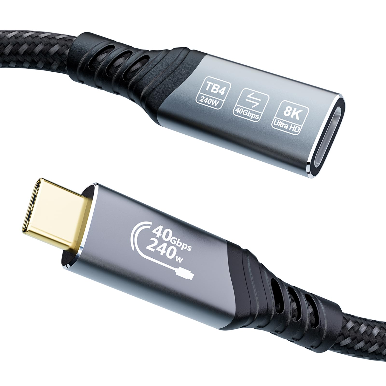 EUDOBEL USB C Thunderbolt 4 Verlängerung 1m, USB 4 USB C Verlängerung 40Gbps,PD 3.1 240W, 4K@144Hz 8K@60Hz Thunderbolt Verlängerungskabel für Thunderbolt 5, Switch, MacBook, iPad Pro, VR, SSD