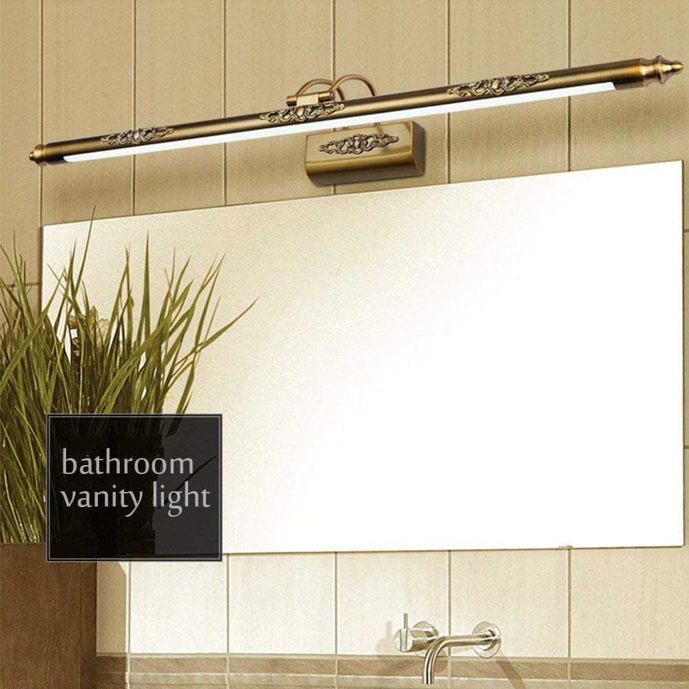 ZH-VBC Led Luz de Espejo de Baño Vintage, Led Aplique Armario Pared Luces Luz Led para Cuadros, Aplique de Pared para Cuadros en Latón Antiguo, para Dormitorio Baño de Vanidad,whitelight-90cm