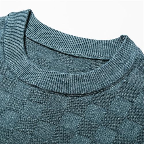 Men's Slim Fit Lightweight Sweater Crewneck Long Sleeve Plaid Knit Pullover Breathable Business Casual Tops for Fall Winter3