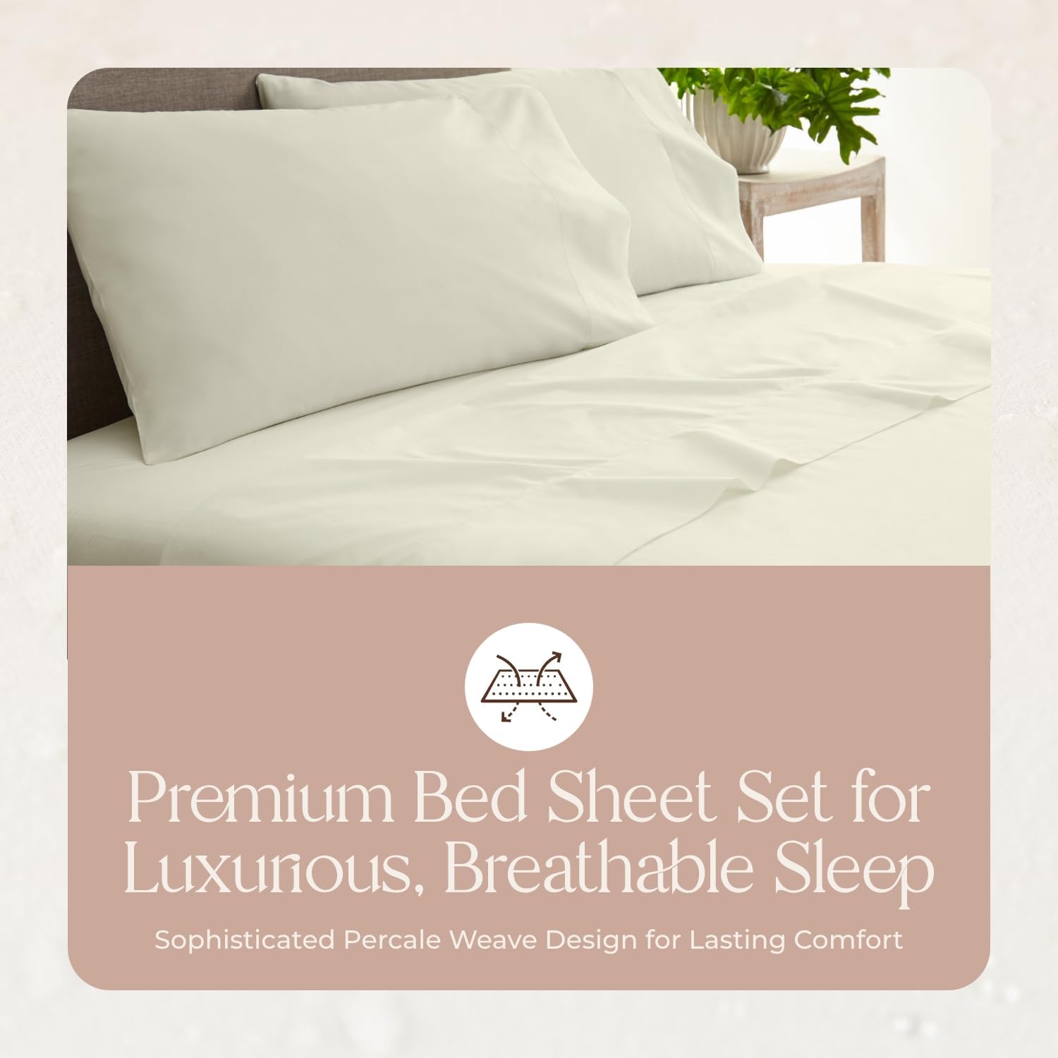 100% Organic Cotton Sheets Queen Size - GOTS Certified Cotton Percale Sheets with Crisp Cool & Breathable Percale Weave Perfect for Hot Sleepers - Durable Luxury 4 Piece Set (Cream, Queen)