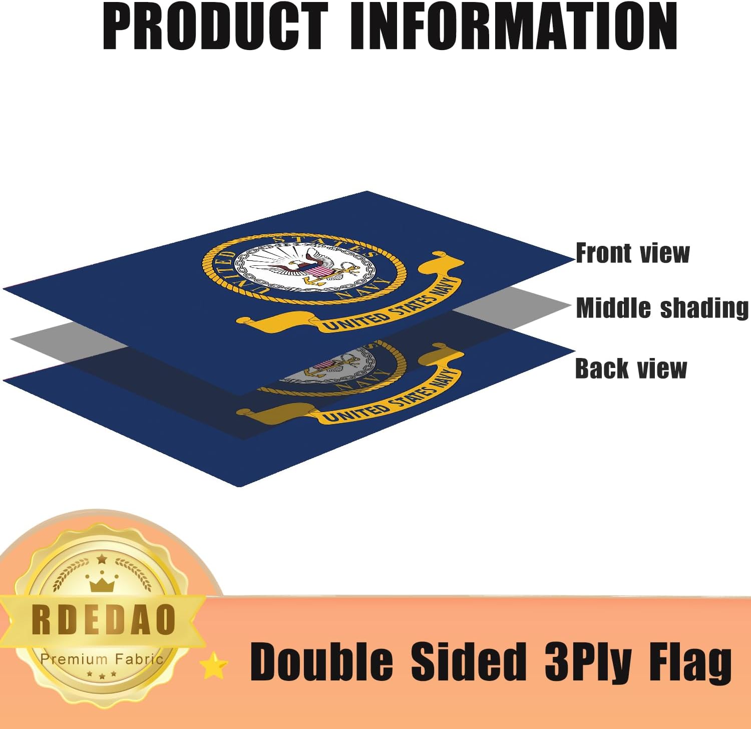 Navy Emblem Flag 3X5 Outdoor Double Sided - Heavy Duty Polyester 3 Ply Navy Military US Flag with 2 Brass Grommets