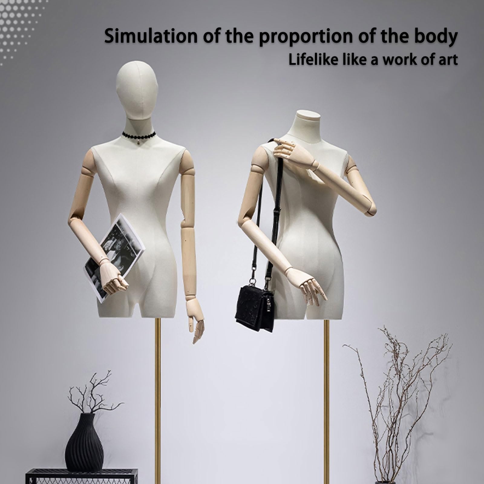 Maniqui Mujer Busto con Cabeza Emparejado con Una Delicada Clavícula, USA Metal para Construir La Base, Maniquí Costura para Ropa, Vestidos, Joyas, Exhibición de Costura (Size : Black Rectangle)