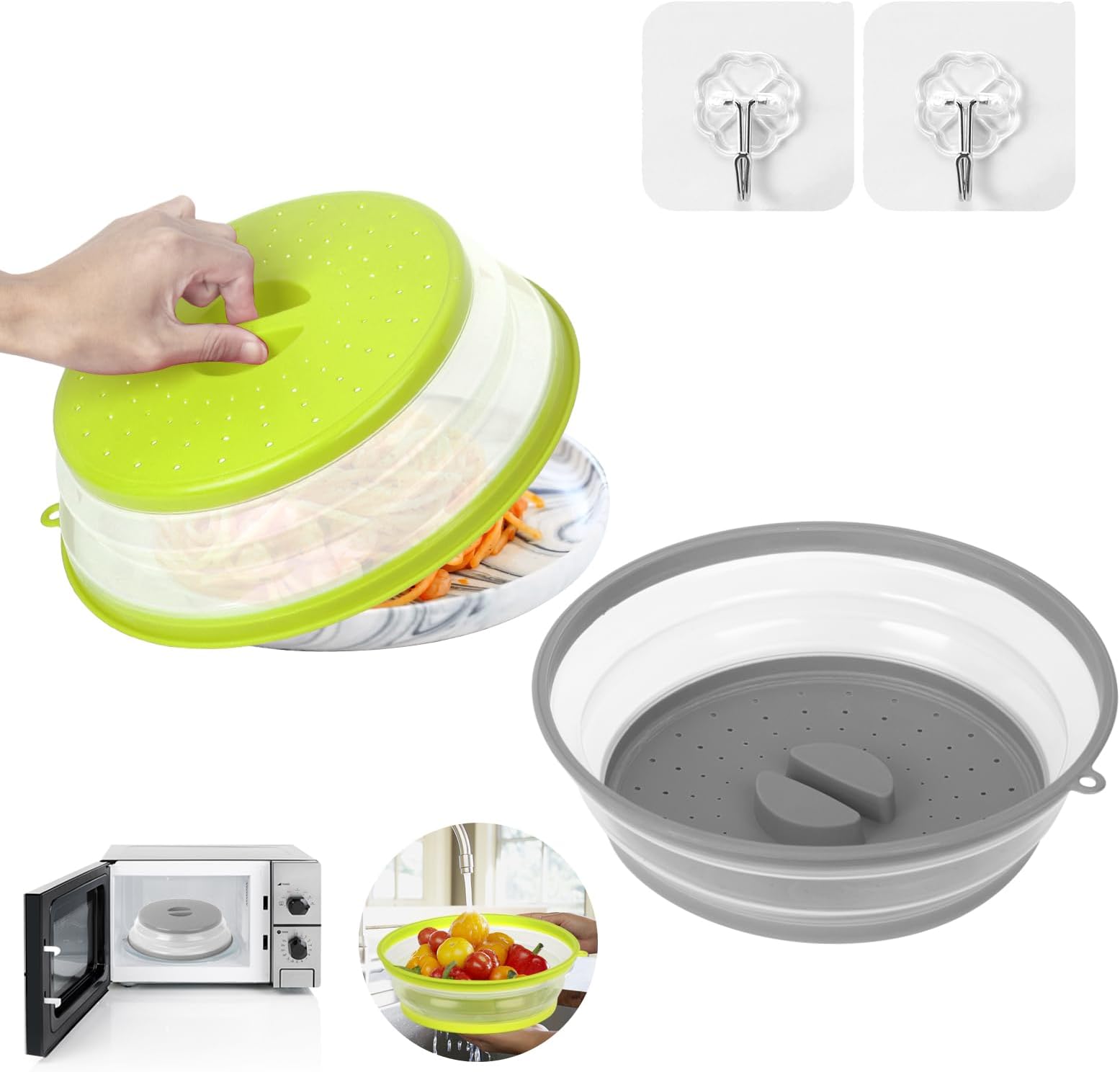 Tyafzzn Mikrowellen-Abdeckung Faltbar - Spritzschutz Mit Dampflöchern & Tablett, BPA-frei (26,8 Cm)