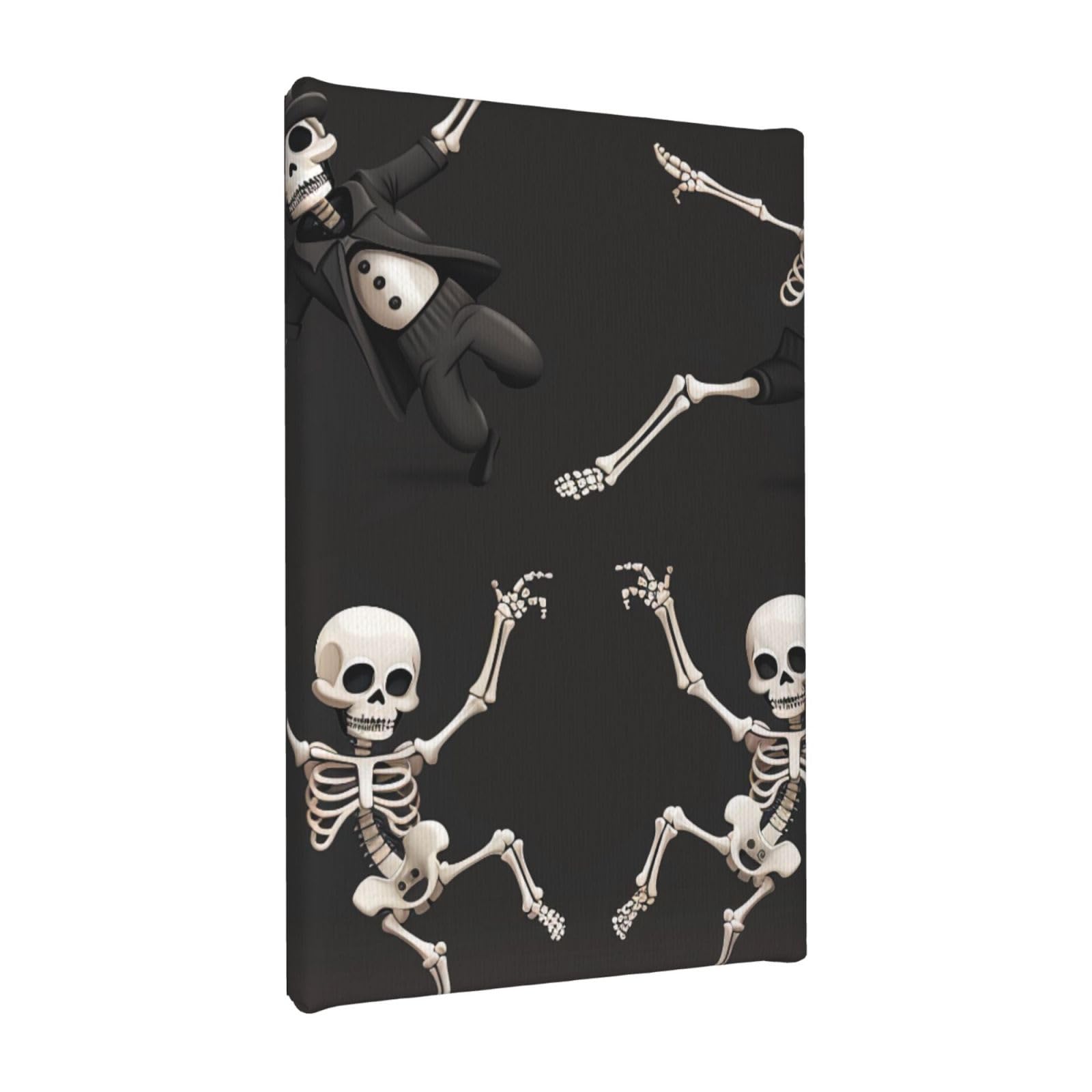 YKLJG Cute Skeleton Dancing Printed Wall Art Canvas Painting 20x30 CM Wooden Framed Picture Painting Artwork Prints for Bedroom Kitchen Home Office Decor