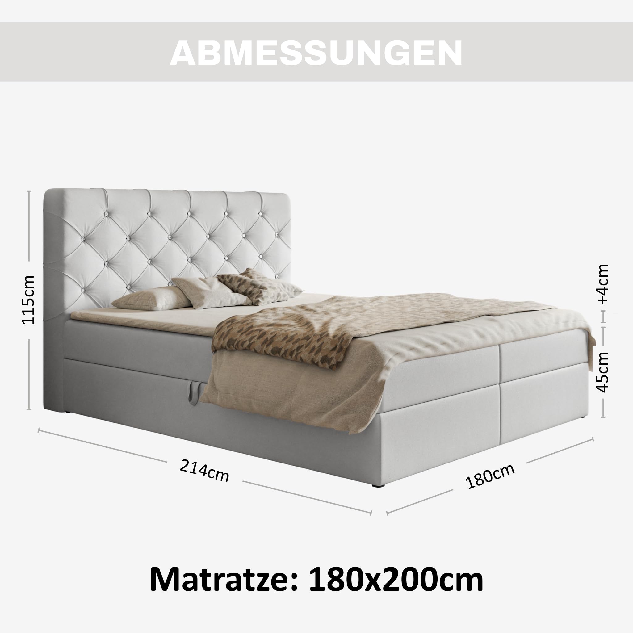 Hohes Bett Design Generisch Boxspringbett ARIS 160x200 Cm – Mit Bonell- Matratze, Topper & 2 Bettkästen, H3, Beige Boxspringbett Mit Zwei Matratzen