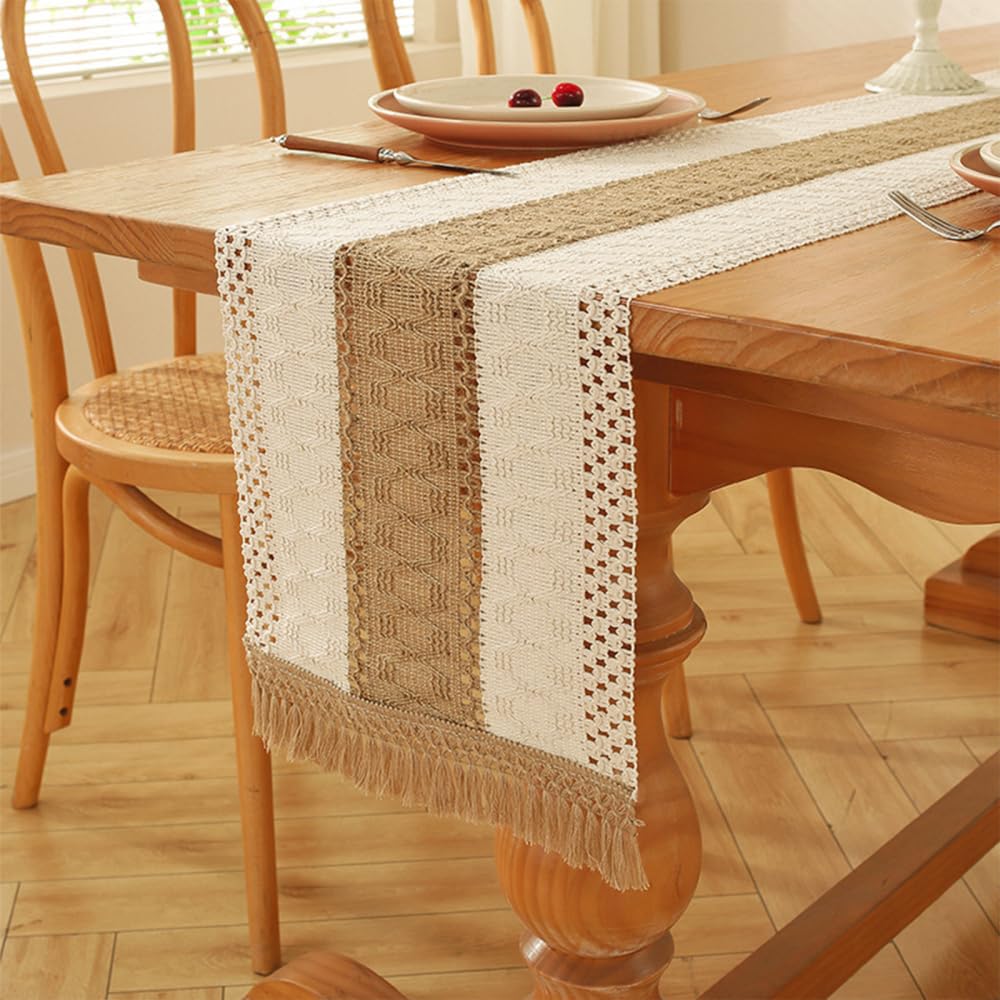 Christmas Woven Table Runner, 11.81*72.05'' Christmas Tassels Tables Runners Boho Rustic Dining Tablecloth Decoration for Home Wedding Holiday Party