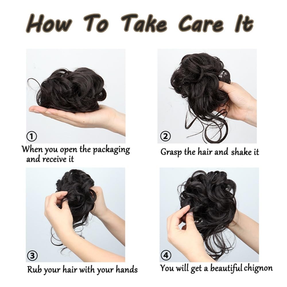 sztuczne włosy kok Messy Fluffy Bun Hair Pieces Syntetyczne Falowane Kręcone Elastyczne Updo Chignon Fake Ponytail Extension Akcesoria do włosów(2M33)