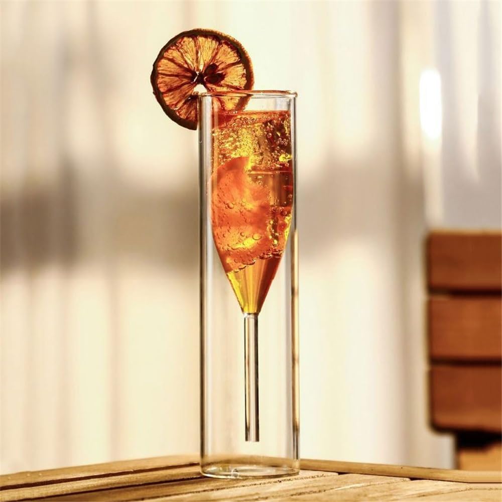 Coupes Champagne Lot de 2 flûtes à champagne à pied haut en verre transparent à double couche, élégantes, d'une capacité de 119 ml for les réunions entre amis Flûtes à champagne