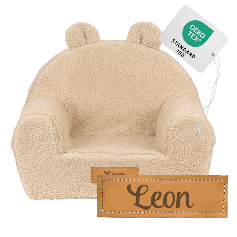 Flumi Fauteuil Personnalisé pour Enfant, Mini Siège pour Bébé, Chaise pour Chambre d'enfant ou Salle de Jeux avec Gravure du Nom (Beige foncé)