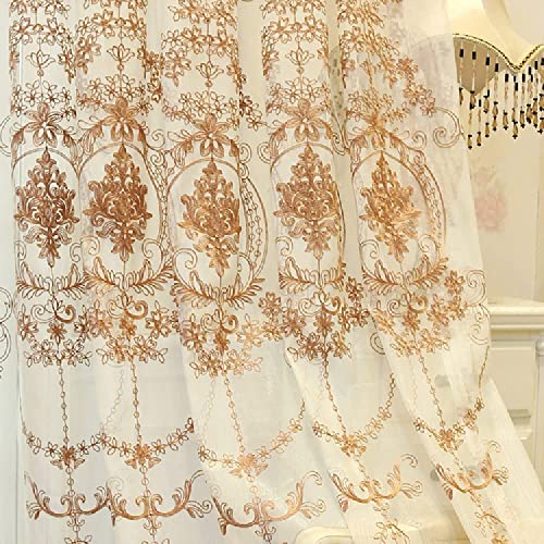 1 Paar europäische bestickte Jacquard-Vorhänge für Wohnzimmer, Schlafzimmer, luxuriöse Tüllvorhänge (braun, 109 x 213 cm) Cover