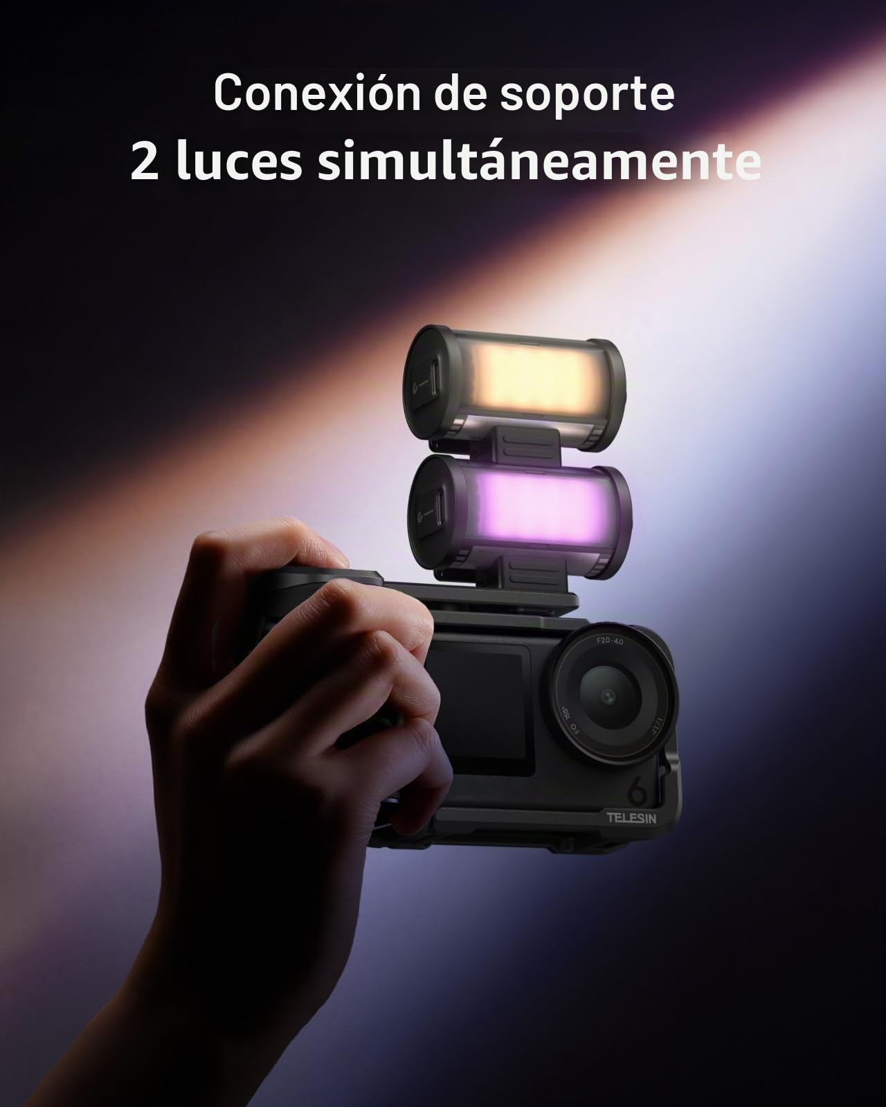 TELESIN Kit de empuñadura de aleación de Aluminio para dji Action 6 con Jaula Protectora metálica & luz de Video RGB magnética, luz LED portátil con difusor, CRI 95+, Soporte Cold Shoe, Accesorios