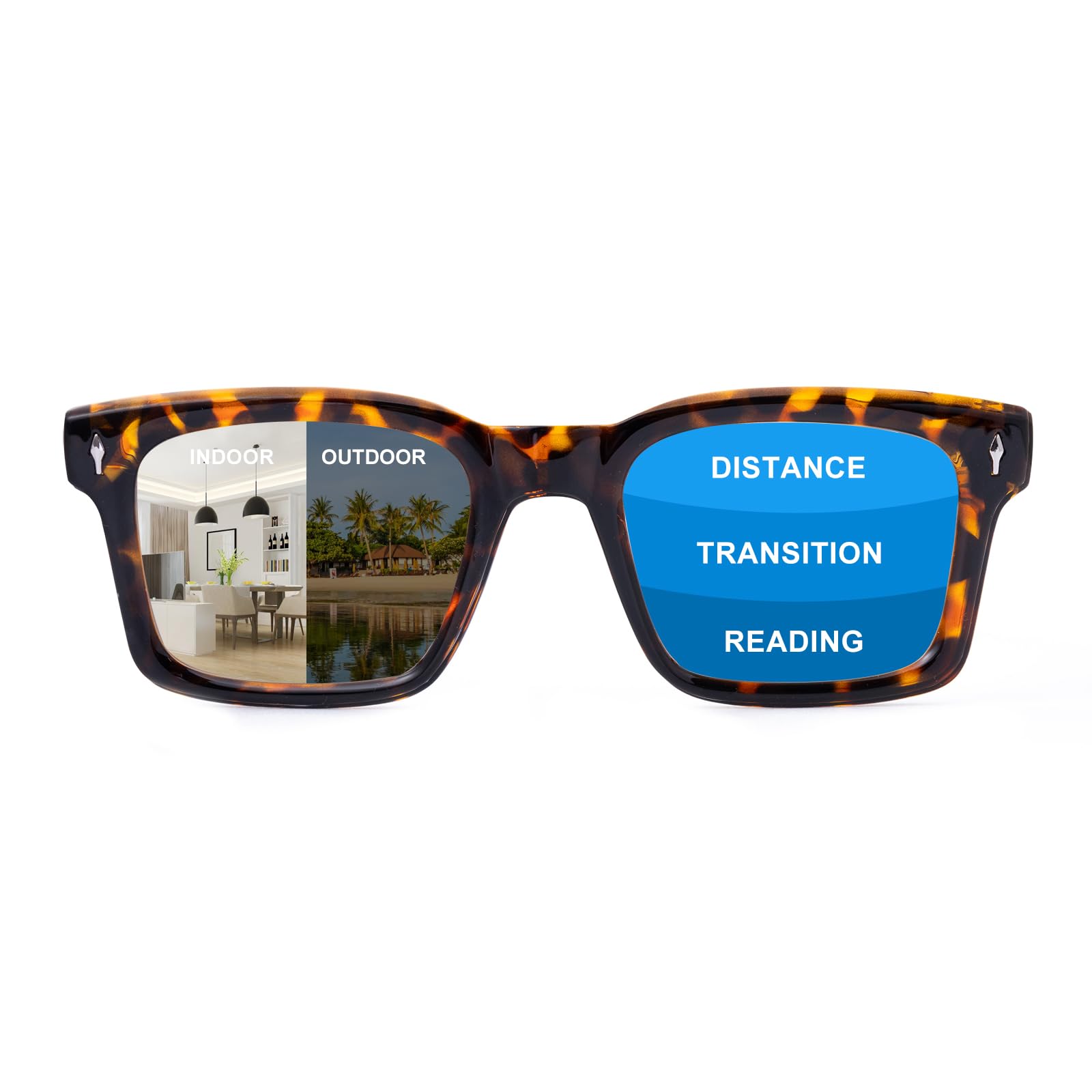 OuShiun Photochromic Progressive Multifocal Reading Glasses for Men Women Transition Multifocus Readers