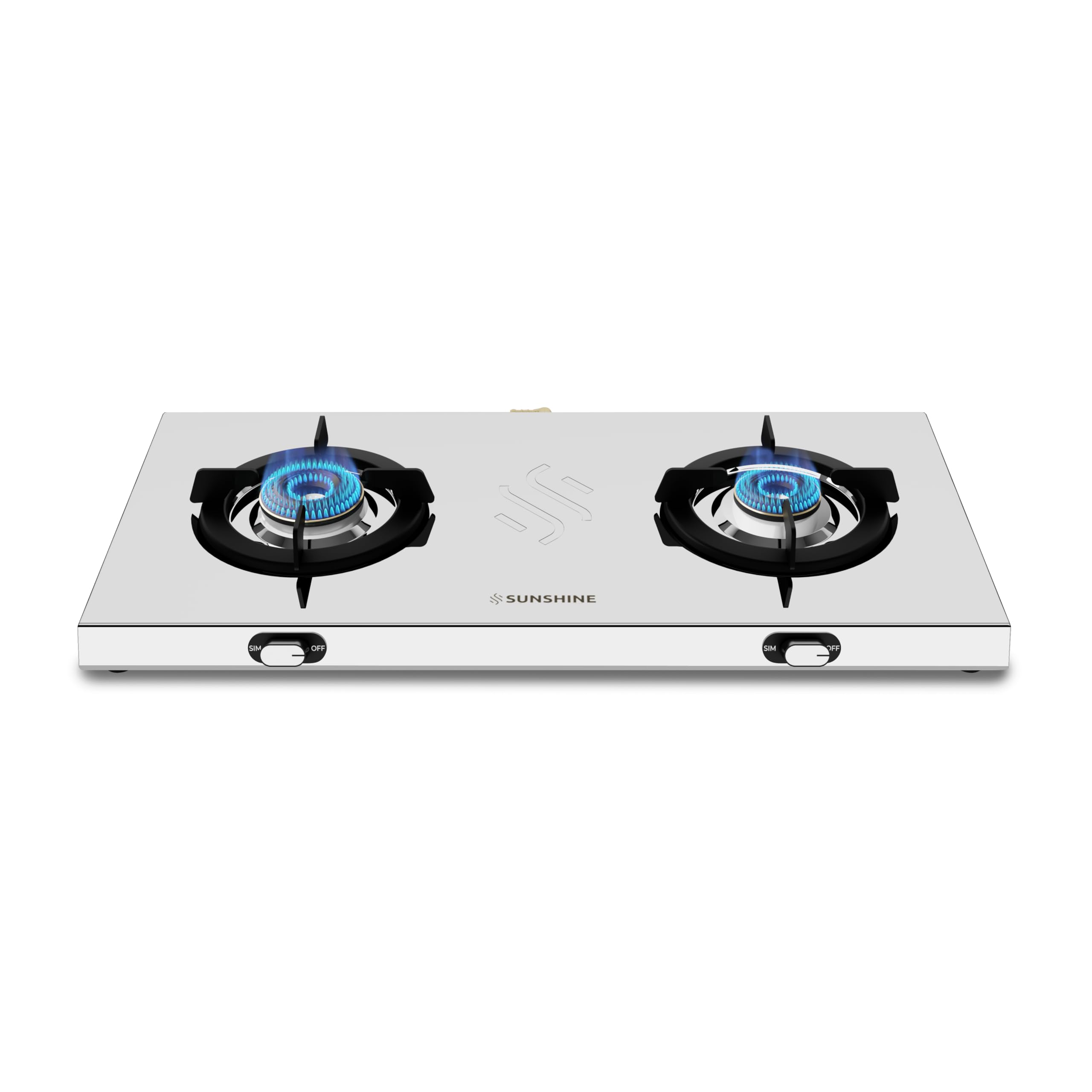 Falcon 2 Burner | Ultra Slim 2 Burner Stainless Steel Gas Stove | Ergonomic Knob, Brass Burner, 5G Technology | Manual Ignition, LPG Ready & PNG Compatible (Silver)