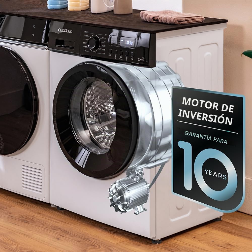 Cecotec Lavadora 9K Carga Frontal Bolero DressCode 9155 Inverter. Clase A-30%, 1400RPM, 12 Programas, Motor Inverter Plus, Bajo Consumo, Steam Max, Drum Clean, Delay Start, PreWash, Panel Control LED