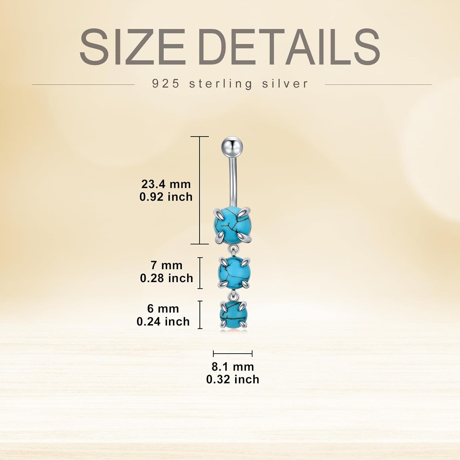 Turquoise Belly Button Ring 925 Sterling Silver Real Turquoise 3 Stone Gemstone Navel Piercing Nail Boho Western Jewelry Gifts for Women - Image 5