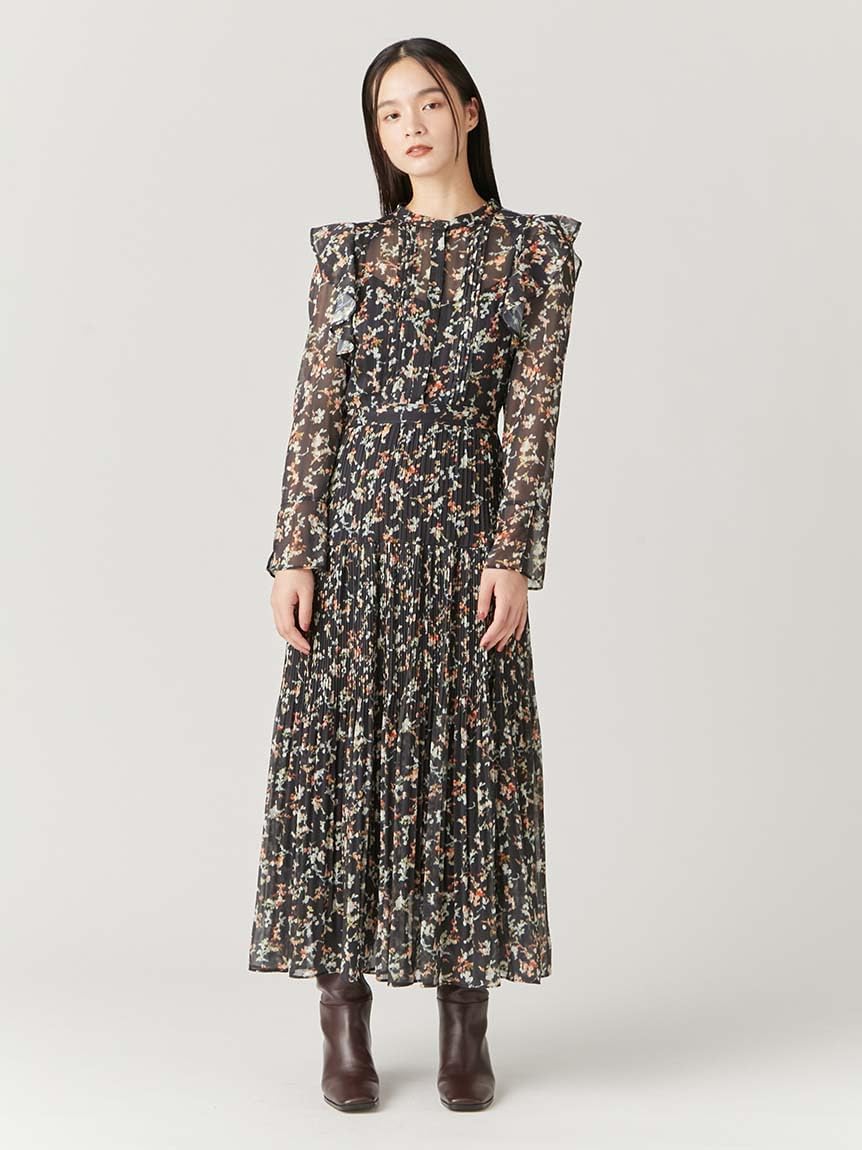 フレイアイディー プリーツワンピース 00サイズシアーフラワープリーツ