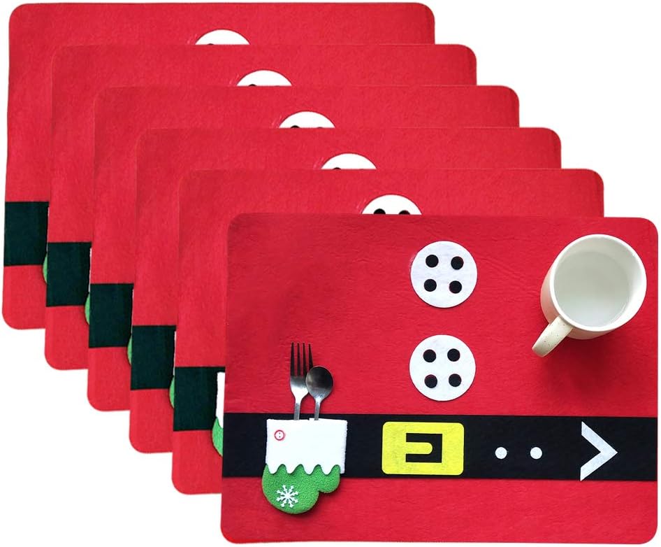 BABALI Christmas Holiday Placemats Santa Table Place Mats Tapestry Placemats for Xmas Party Kitchen Dining Table Decoration 13 x18 Inch Set of 6