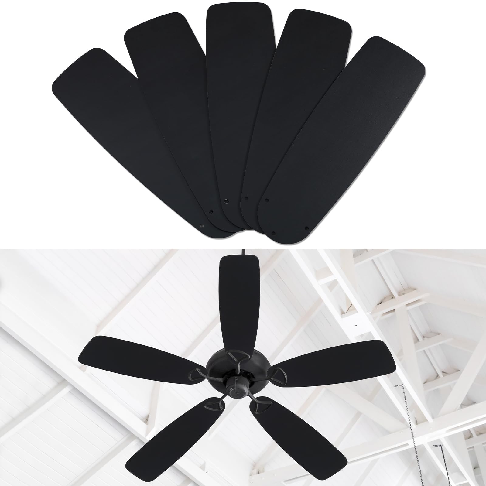 5 Pack Replacement Fan Blades for 42"/52" Ceiling Fan Waterproof Blades Replacement for Broken Substitution Replacing Summer(Black, 52")