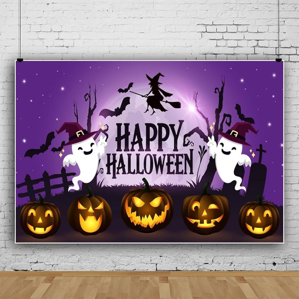 Amazon | Qinunipoto 背景布 ハロウィン 紫柄 ハロウィーンの