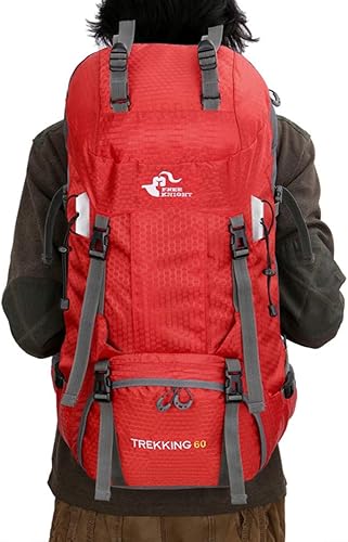 Miniatura 8 de Mochila de senderismo ligera impermeable de 60 L con cubierta de lluvia, mochila deportiva para viajes al aire libre para escalar, campamento, viajes