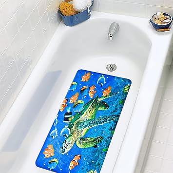 Yolife Bathroom Shower Mat, Anti-slip Mat, Antibacterial Plus Reinforced Suction Cups (Turtle)