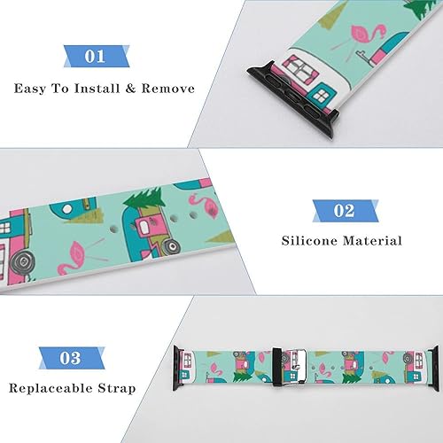 Miniatura 7 de Correa de reloj de silicona suave compatible con Apple Watch para hombresunisexjóvenes compatible con Iwatch Series 54321, Happy Camper Camping