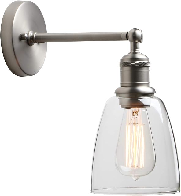 Yosoan Lighting Industrial Loft Bar Sconce Wall Light Fittings, Wall Lamp with Bell Glass Shade for Kitchen Island Bedroom Cafe Corridor Restaurant (Brushed)