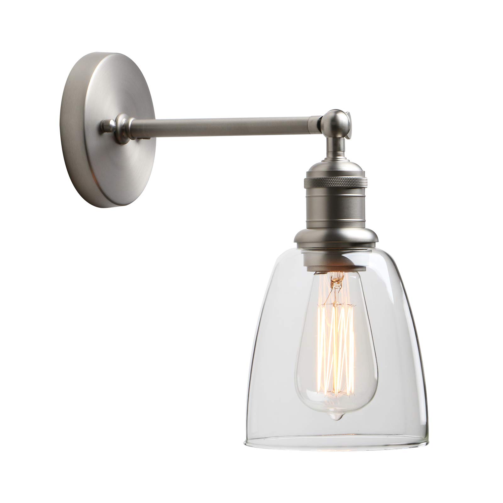 Yosoan Brushed Lighting Industrial Loft Bar Sconce Wall Light Fittings, Wall Lamp With Bell Glass Shade For Kitchen Island Bedroom Cafe Corridor Restaurant (Brushed)