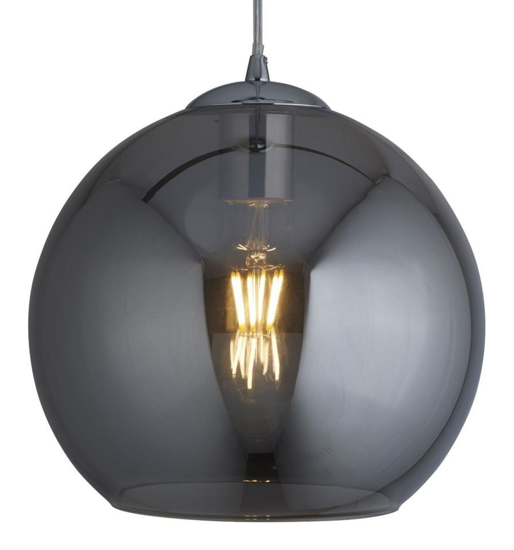 Chrome Finish Bright Ceiling Fitting Pendant Light with Round Smoked Glass Shade