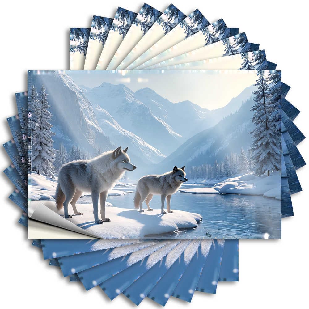Basement Decor Coffee Decal - Two Wolves in A Winter Wonderland Removable Decal Tumbler Easy Peel for Girl(8X12CM)